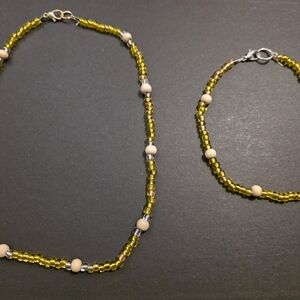 Elegant Gold Beaded Necklace and Anklet Set